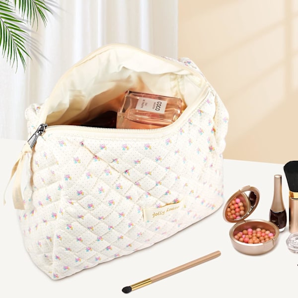 Beige Sminkväska Necessär Organizer med Blommönster L