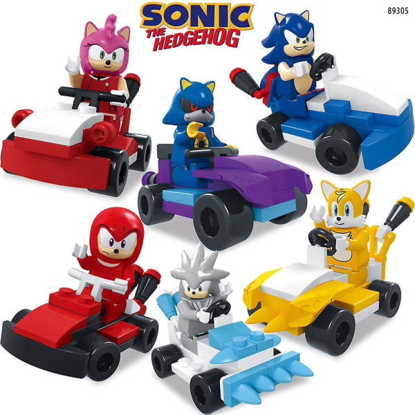 6 stk. Sonic byggeklodser mini actionfigurer Tegneserie racerbilsspil monterede minifigurer Legetøj Børn Drenge Piger Julegave