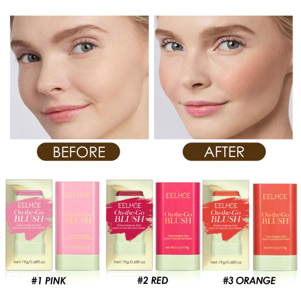 EELHOE Blush Stick Naturlig Lätt Naken Ljusande och konturerande 3D Highlight Delikat Vattentät multifunktionell Blush Stick Pink