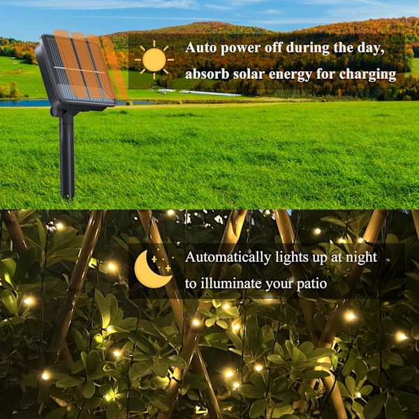 2-pakning solcellelysslynger utendørs, 200 LED ekstra lange 22 meter solcellelamper med 8 lysmoduser, vanntett utendørs belysningsdekorasjon for G Warm White