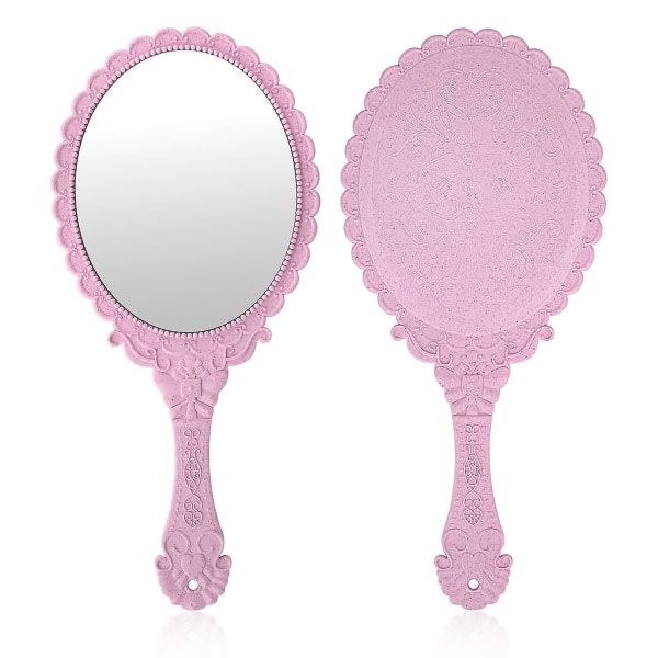 Vintage handspeglar med handtag Lättviktsspegel Bärbar spegel Pink