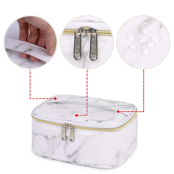 CDQ 3 dele sminkväska Toalettväska Bærbar kosmetisk påse Travel Marble White Large (3 Count)