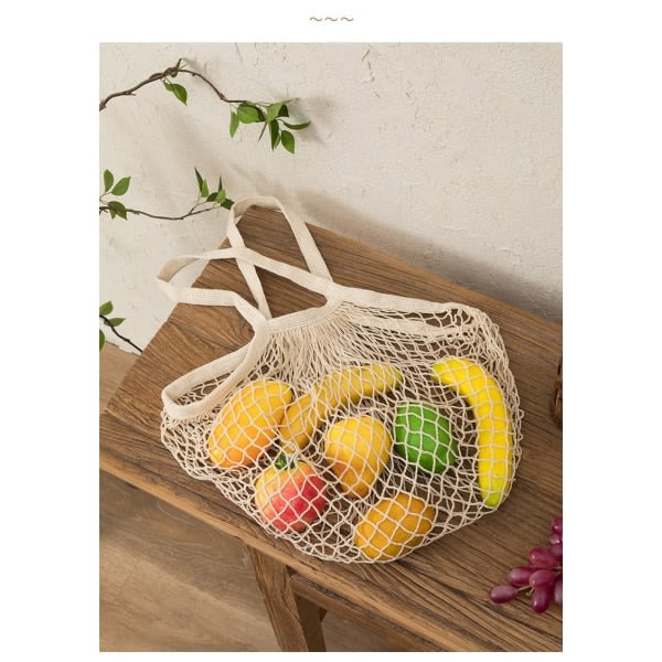 3-pakke mesh bomullsrep handleposer (30*35*10cm), gjenbrukbar mesh Market Tote Bag Organizer for dagligvarebutikkhandlere Produser oppbevaring Strandleker Frukt Grønnsaker