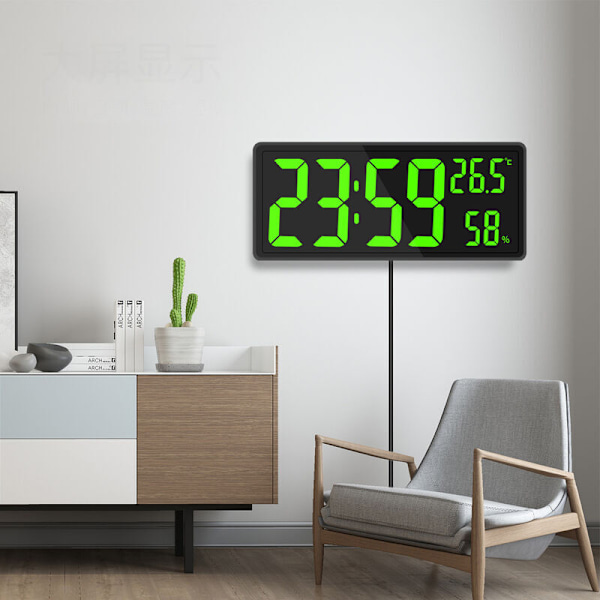 Stor digital väggklocka, stor digital väggklocka med temperatur och luftfuktighet, digital väggklocka med LED-siffror för sovrum, kontor, tydlig R