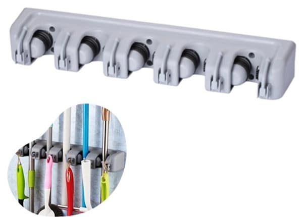 Broom Holder - Broom Hanging System - 6 Hooks 5 Clamps - Grey - Material - Very Robust U...