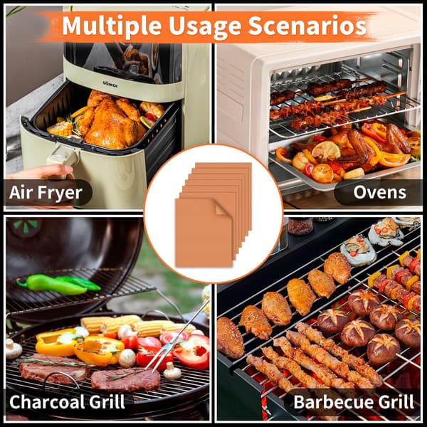 7 Stykker Kobber Grillmåtter BBQ - 40×33cm - 100% Non-stick PFOA-fri