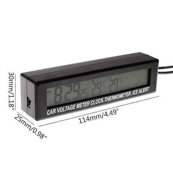 3-i-1 Køretøjssæt Termometer + Voltmeter + Ur LCD Digital Display_tfrf