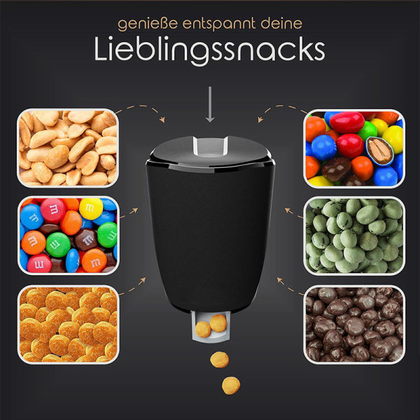 Snackdispenser // Rengjør hendene mens du småspiser // Fungerer med peanøtter, NicNacs og mer // Perfekt for spillere, hjemmekontor, svart rød