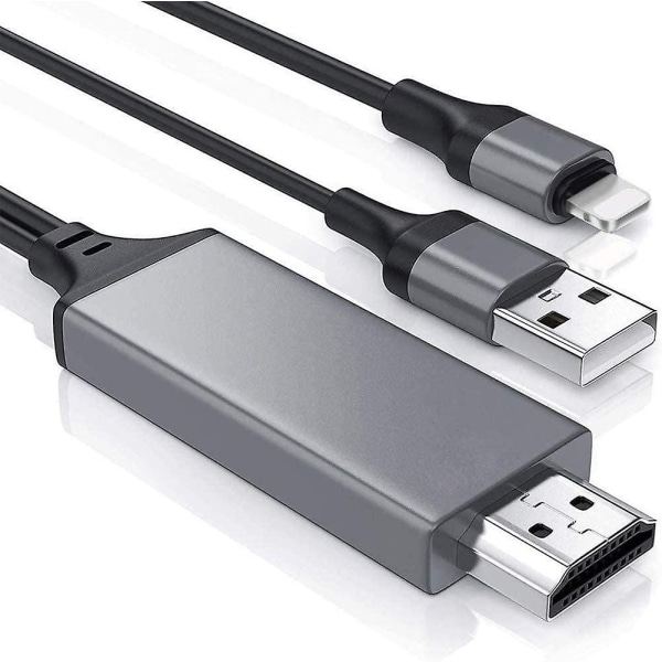 [Apple MFi-certificeret] Lightning til HDMI-kabeladapter Kompatibel med iPhone, 1080p Digital Sync Display Audio Video Adapter med - Perfekt Sort