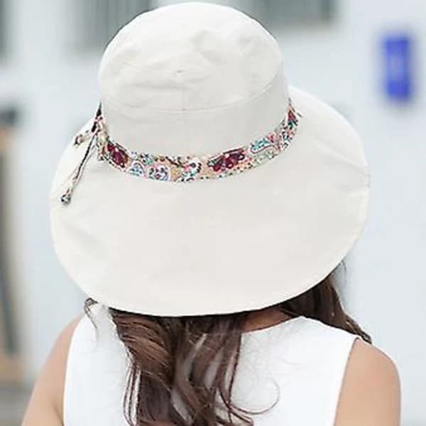 Large Women's Sun Hat with Wide Brim, Summer Beach, Floppy, Foldable Cap (Beige)