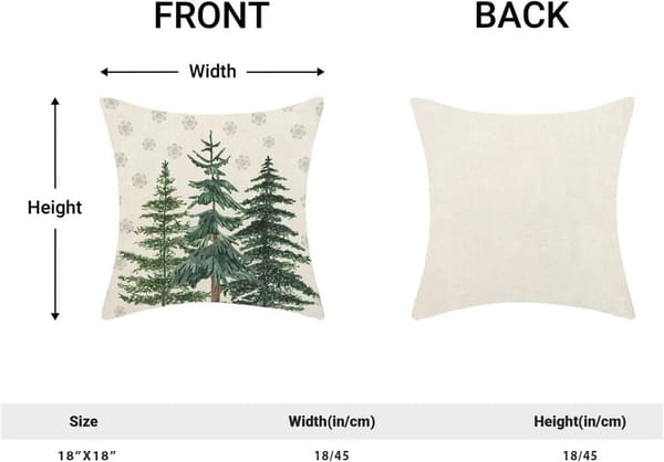 Set med 2 julkuddfodral, linneblandning, dold dragkedja, snöflinge- och trädtryck, för soffa och sovrum, grön, 18x18 tum