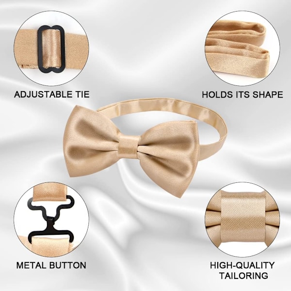 Herr Bow Tie, Klassisk ensfarvet butterfly til mænd, Satin Tux Bow Tie, Justerbar formel butterfly til fest, bryllup Champagne