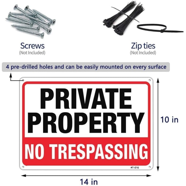 Stor privat egendom utan intrångsskylt 14\"x10\" rostfritt aluminium, UV-bläcktryck, hållbar/väderbeständig upp till 7 år utomhus för hemmet (2-pack)