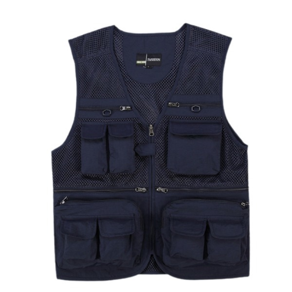 Herr Sommar Udendørs Arbejde Safari Fiske Rejse Fotovest med Lommer Sommer Tynd Mesh Fiskevest (Marineblå) zdq
