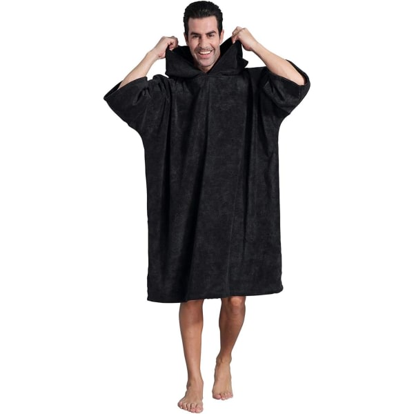 CDQ Casual utendørs for män och kvinnor bærer morgonrock med huva (svart, M) Black m
