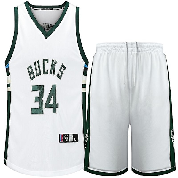 Bucks No. 34 Antetokounmpo Basketballdrakt Sett Voksne Barn Komfortable Fotballdrakter hvit-WELLNGS hvit white white XXL
