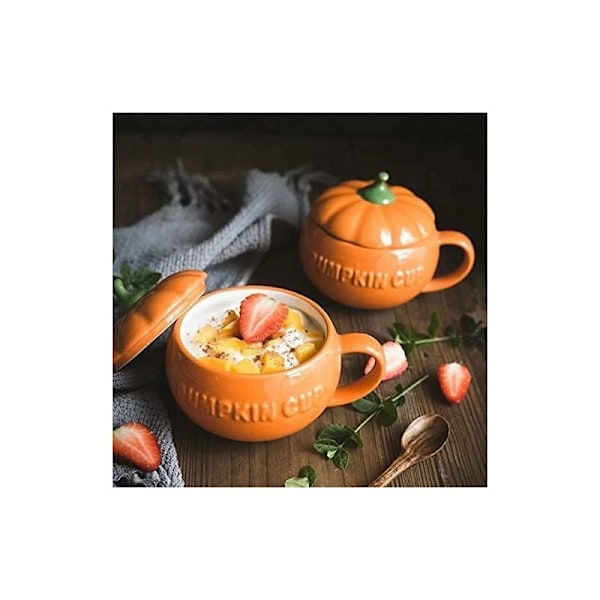 Græskarformet keramisk krus med låg, halloween dekorationer, halloween græskarkrus (300ml)