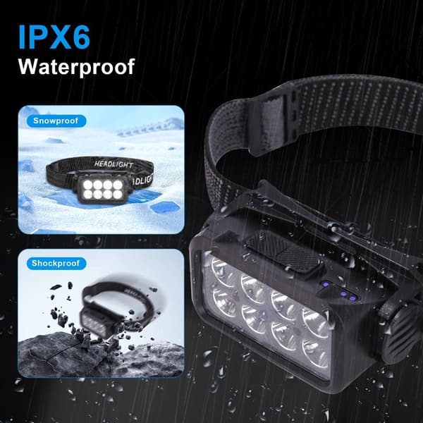 Oppladbar LED-hodelykt 2500 lumen 5 moduser IPX6 vanntett, lett hodelykt for camping, løping og fiske, 2-pakning