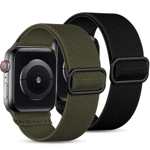 Pakkaus 2-rem yhteensopiva Apple Watch kanssa -remmar 45 mm 44 mm 42 mm, ögla för iWatch SE Ultra Series 8 7 6 5 4 3 2 1, svart/grön