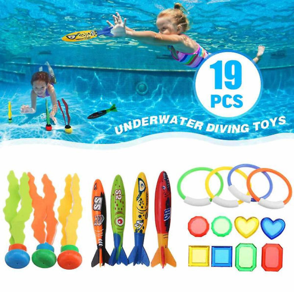 19 stykker Kids Pool Dykleksaker Sett Sommer Undervannspool Dykringar Torpedo Tang Poolleksaker