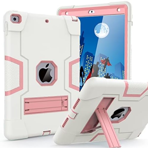 Cantis- case ipad 9:e-sukupolville/iPad 8:e-sukupolvi/iPad 7:e-sukupolvi, tunt, kraftigt stötsäkert, kestävä case inbyggt White+Rose