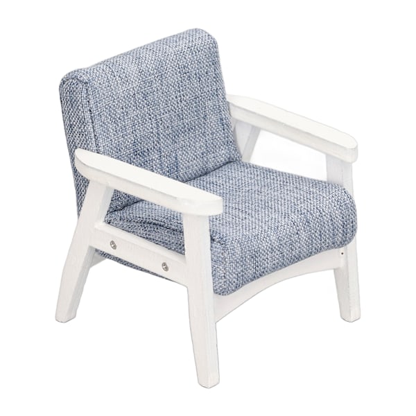 Miniatyr lenestol 1/12 skala hvit armlene blågrå stue enkelsofa dukkehusleker for dekorasjon 0.1