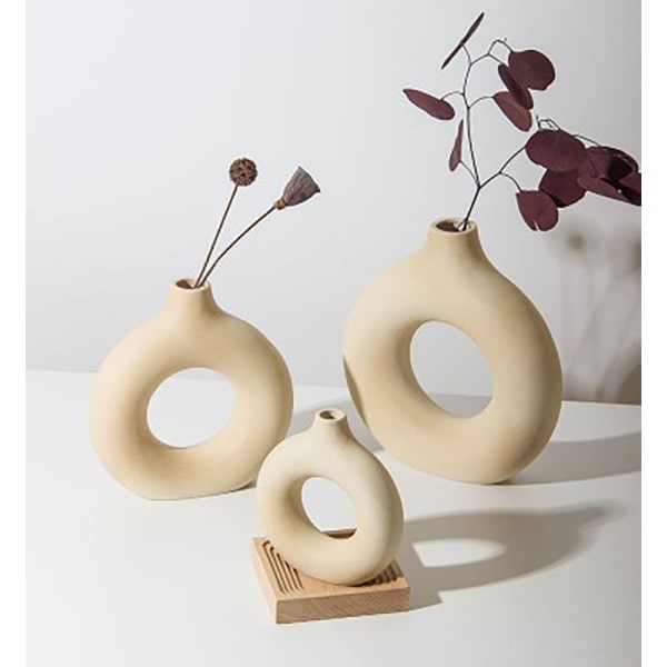 Keramisk vas beige Modern dekorativ konstvas Vas i rund form