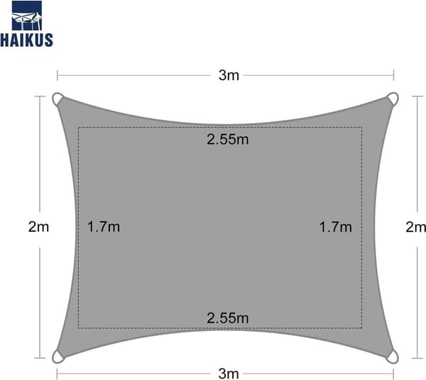 Lysegrå rektangulær skyggedug 2x3m – HDPE 185g/m², UV-beskyttelse til terrasse og have
