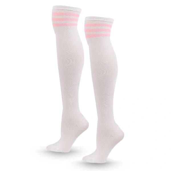 Stripete knestrømper - Hvit med rosa striper white