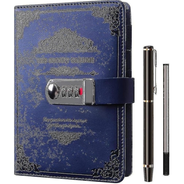 A5-dagbok med lås och penna, påfyllningsbar anteckningsbok med kombinationslås, vintage CDQ