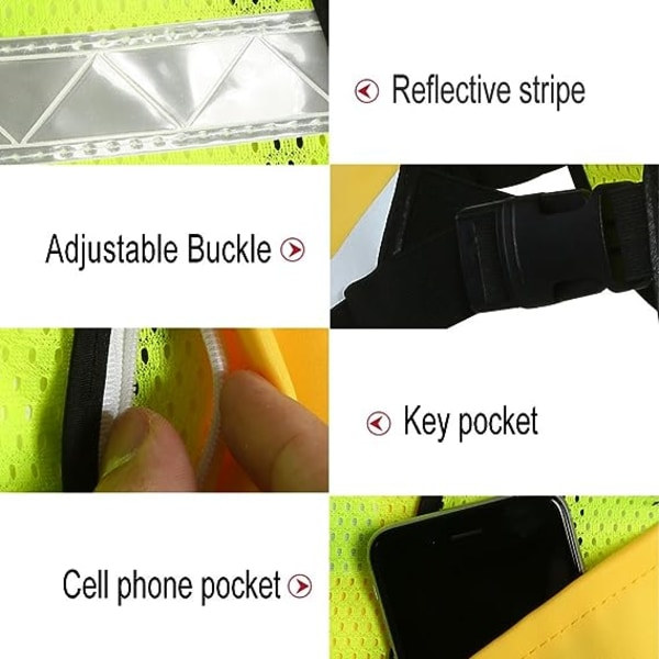Reflekterende løbevest, multifunktion Night Vision Mesh vest med lomme til cykling, natløb, maraton (gul)