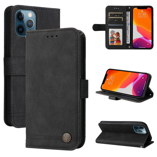 Case För Iphone 12 Pro Plånbok Flip Pu Cover Magnetstängning Flip Case Handväska Stil Med Kreditkortshållare Case - R Black A