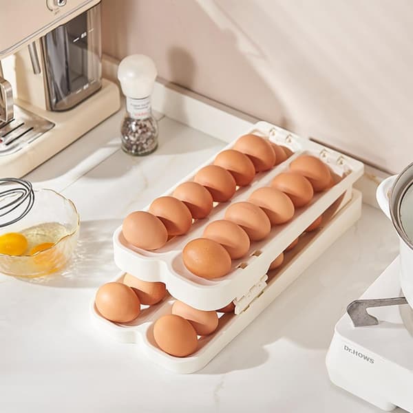 Eggstativ - Eggholder - Eggrull - Eggboks - 2 etasjer - Eggoppbevaring - Eggkurv - Eggorganisator - Automatisk rull...