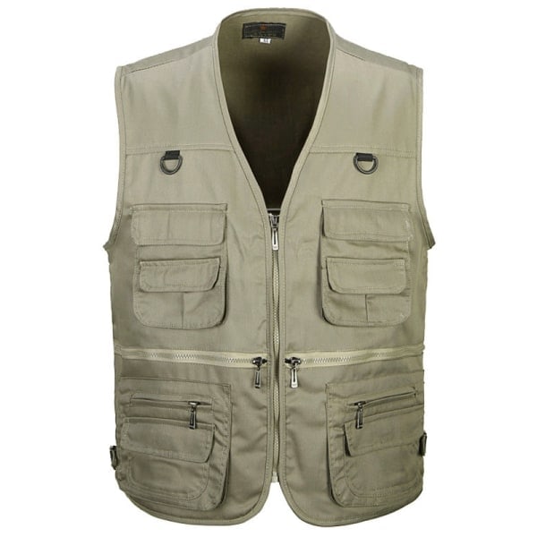 Herre Udendørs Fiskevest Jagt Vandring Udendørsvest Lomme Khaki- Perfekt Khaki XL