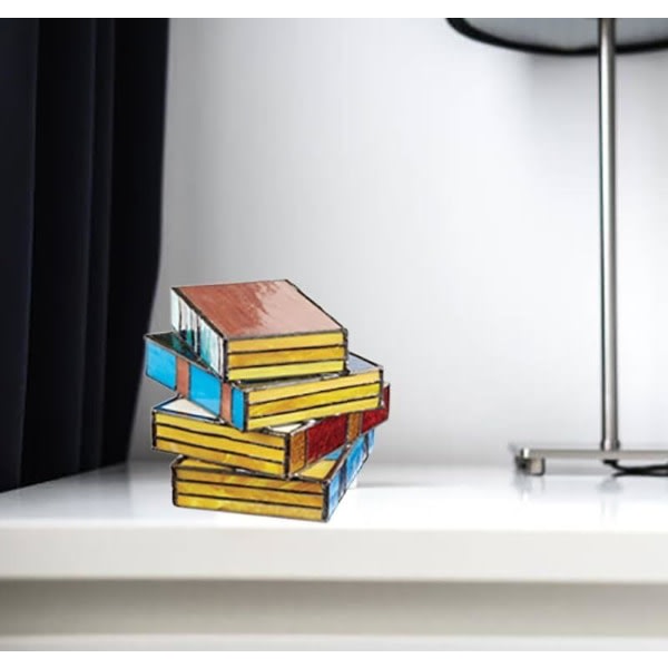Stained Glass Stacked Books Lamp, Stained Glass Bordslampa, Vergissim Book Light -ge boklampa