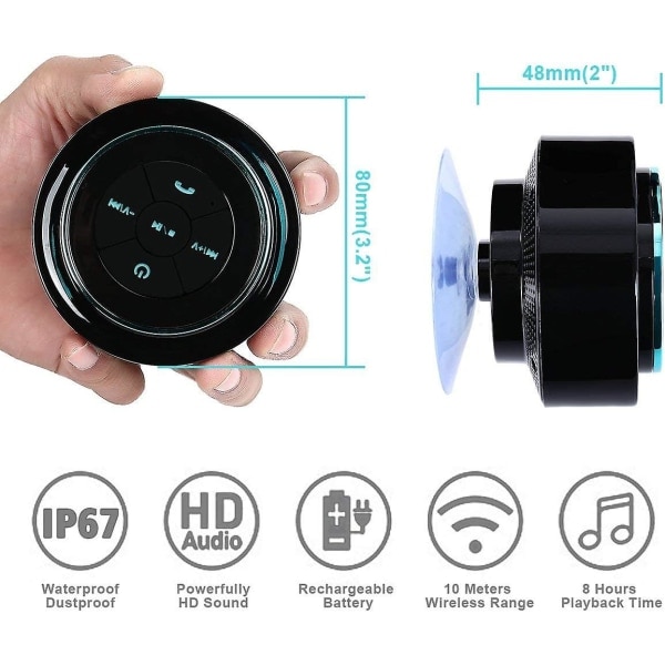 Bärbar Bluetooth-högtalare, trådlös, vattentät duschradio, med FM, vattentät IPX7+ 8 timmars speltid, blå