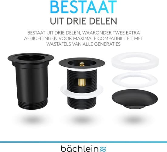 Pop-up servantil med overløp, Click-Clack avløpsventil i messing, Universell G 1 1/4 servantavløp for baderom, matt sort