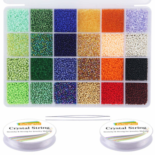 CDQ 14400 glassfröperlor, små hantverkspärlor, små ponnypärlor for gjør-det-själv-armbånd (24 farger)