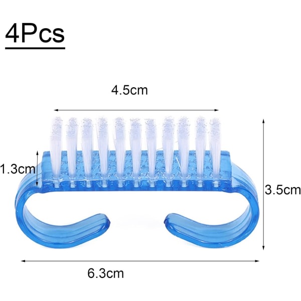 4 stk håndterte neglebørster i plast, neglekunstbørste