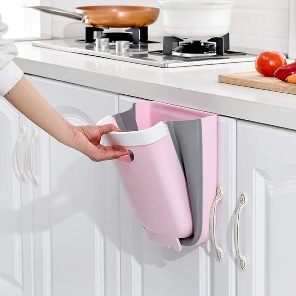 Väggmonterad kökssoptunna för skåp, upphängning/vikning, för insamling av grönsaksskal (rosa)