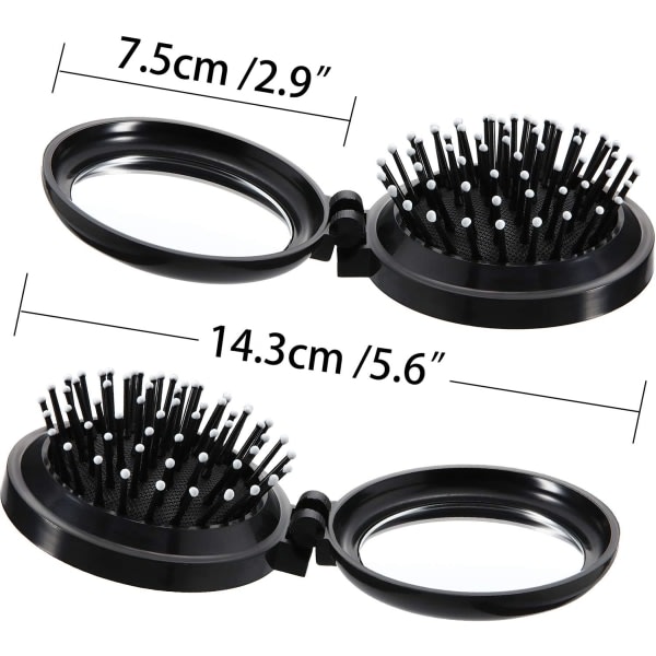 2-pack hopfällbar resespegel hårborstar runde bærebar hopfällbar hårborste med fikor Mini hårkam Kompakt resestørrelse hårmassagekam