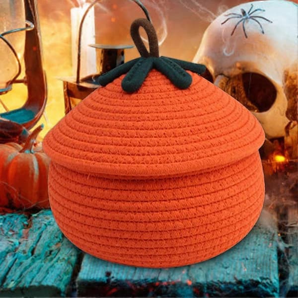 Halloween Pölytiivis Kurpitsa Kudottu Kori_tfrf