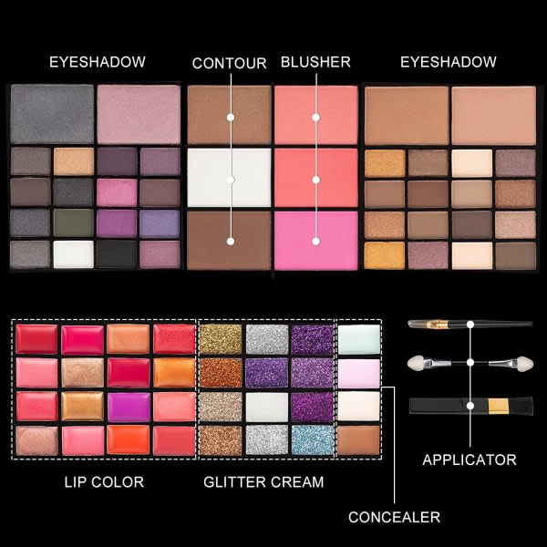 Alt-i-én makeup-sæt, 74 farver