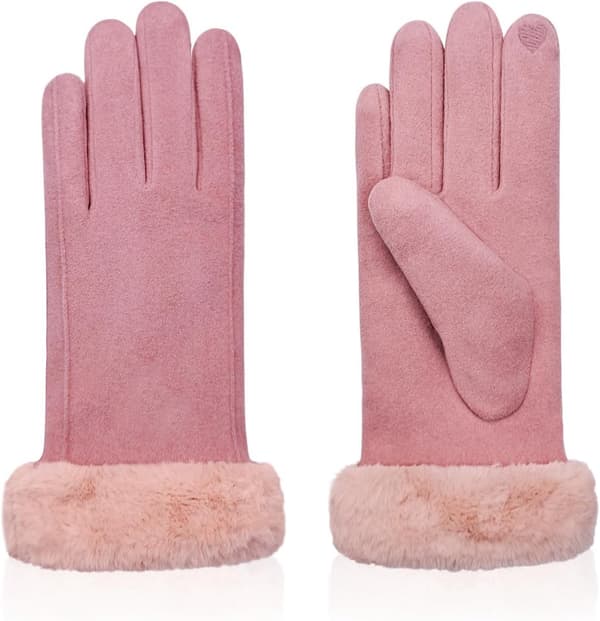 Vinterhandsker til kvinder, vindtætte termiske fleeceforede touchskærmshandsker til udendørs aktiviteter, pink, én størrelse