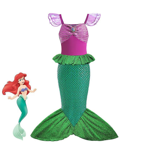 Disney Flickor Lilla Sjöjungfrun Ariel Charm Prinsessa Klänningar Cosplay Barn Kostym Karneval Fest Barn Halloween Klä Upp Kläder V 7-8T (tag140) Ariel 12