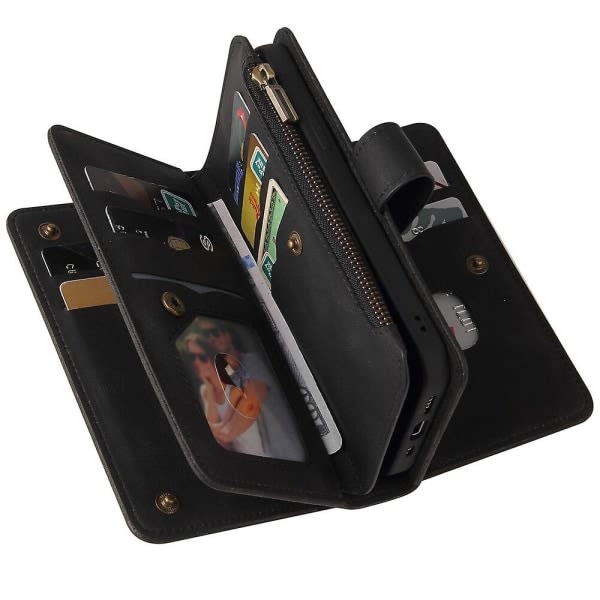 Case till Iphone 13 Pro Max Cover Kreditkortshållare Stötsäker Premium Pu-läder anti-scratch blixtlåsficka - Svart null ingen