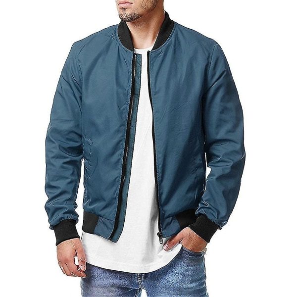 Herre Bomberjakke Langærmet Full Zip Casual Frakke Stå Krage Yttertøy med Lommer Karamell 4XL zdq