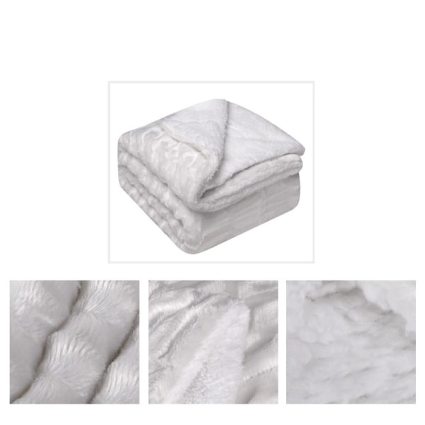 Vinterfilt med dubbla lager av tjock lammull Faux Fur Shaggy filt Vit