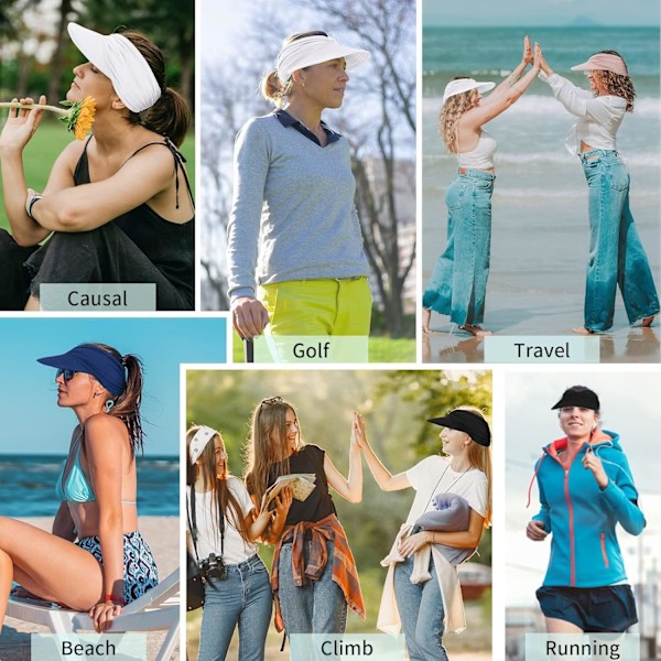 Solhatte til kvinder UV-beskyttelse Solskærm Bred Skygge Sommerhatte med hestehale White Bule