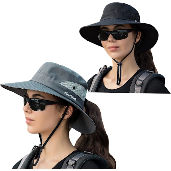 Solhatt Dam Herr 3u201d Bred brätte UPF 50+ Fiske Strand Bucket Hats Grey black